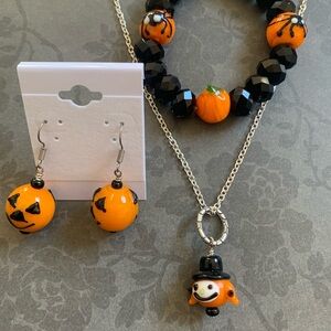 Halloween Jewelry Set with Pumpkin and Spider Design